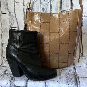 Taupe leather hobo handbag with stitch detail